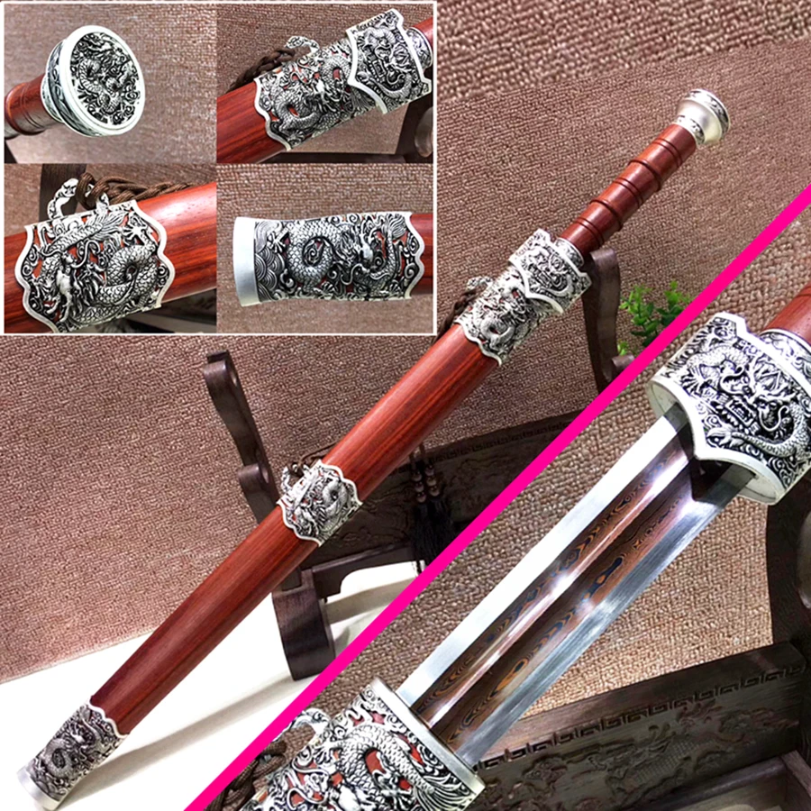 Сложенный красный узор стальной острый Китайский кунг фу дао меч ушу Han jian сабля