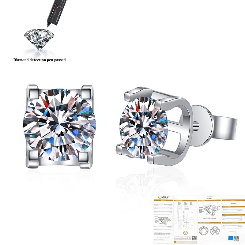 

Real Moissanite 100% 925 Sterling Silver Wedding Bridal Anniversary D Color VVS1 0.5/1.0 Carat Round Earrings Fashion Jewelry