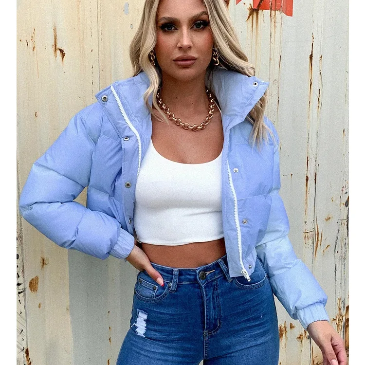 2021 Winter Women Parkas Jackets Slim Stand Collar Women's Coat Female Solid Color Zipper Short Jacket Thick Casual Outwear