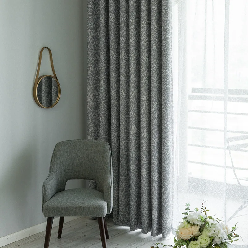 Пасторальные листья Шторы серый для Гостиная зеленый сплошные оконные Спальня
