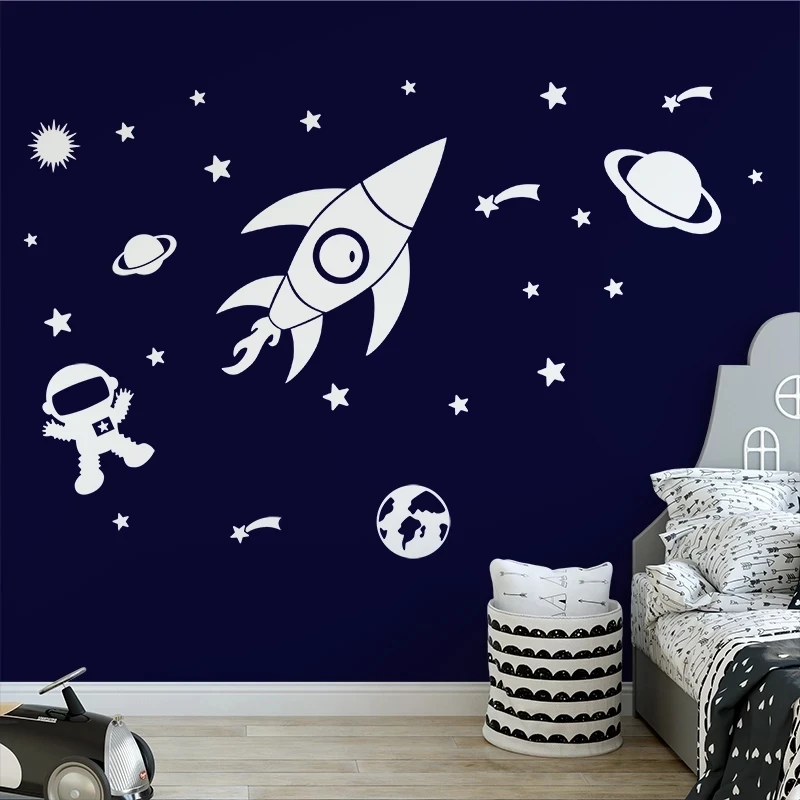 

Outer Space Planet Wall Stickers for Kids Room Cartoon Astronaut Art Decals Vinyl Baby Nursery Bedroom Home Decoration DW8318