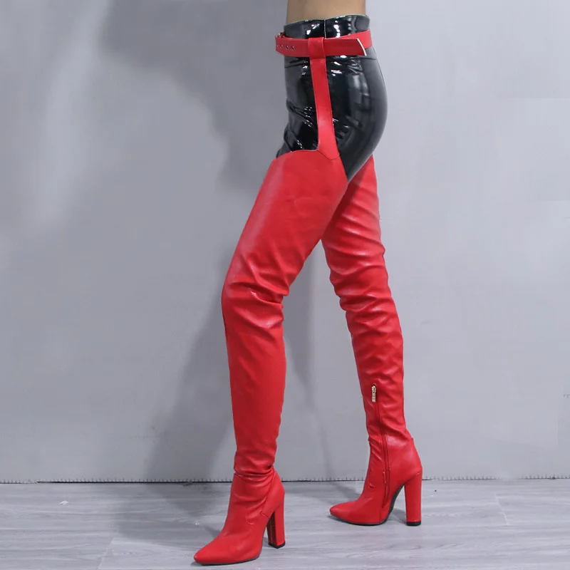 High Heels Thigh High Boots For Women 2023 Sexy Color Big Size Side Zipper Belt Over The Knee Boots New Lady Shoes