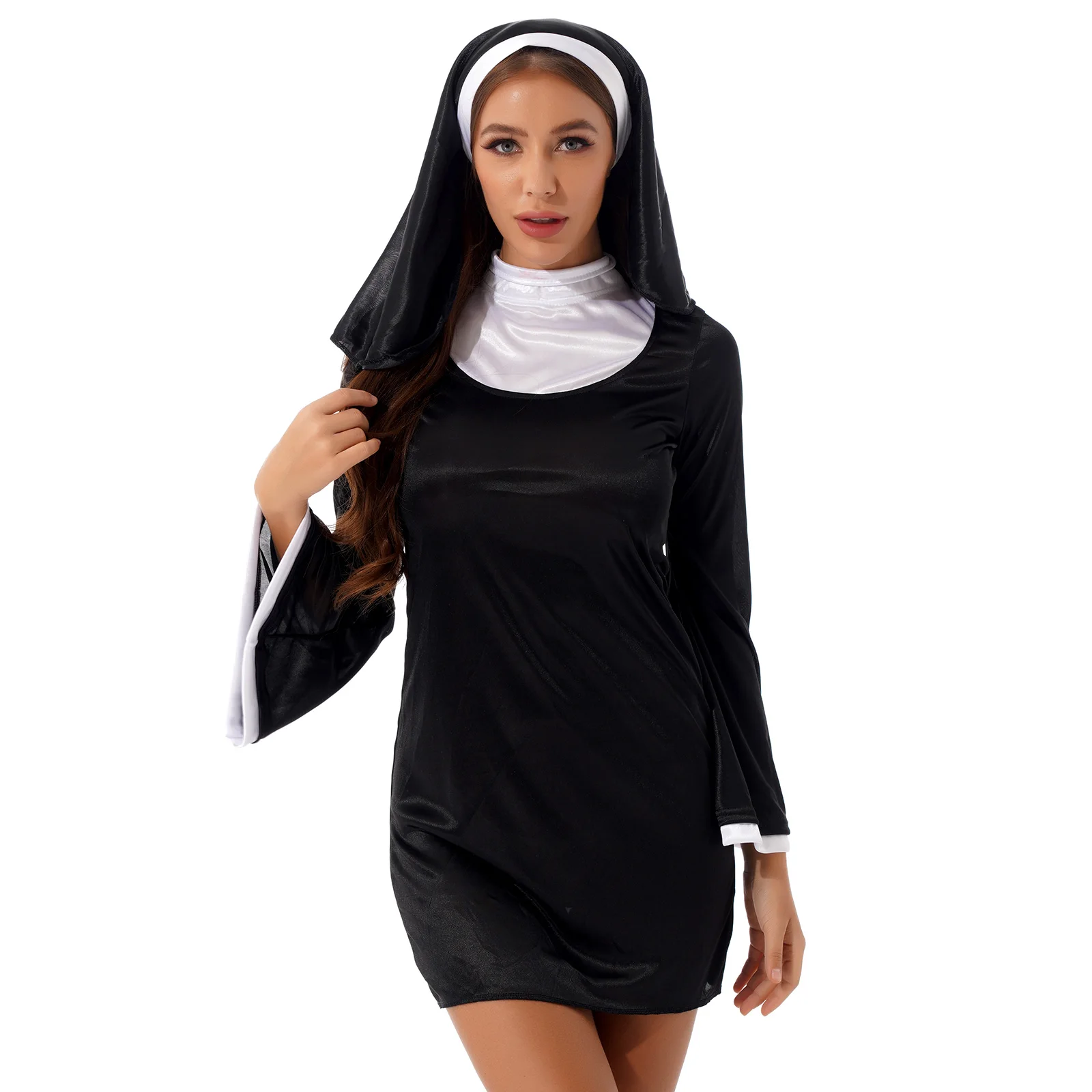 Женский костюм монахини для ролевых игр сценический наряд на Хэллоуин платье с