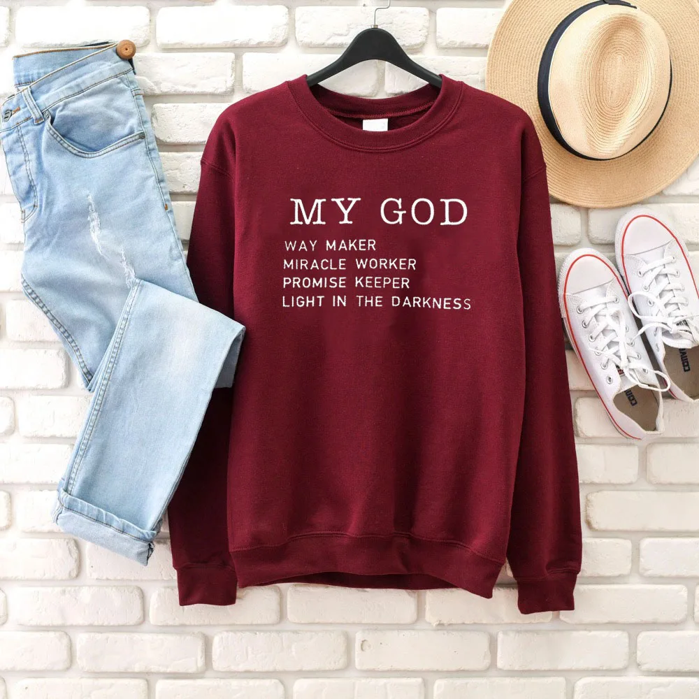 

My god way maker religion women fashion cotton casual sweatshirt Christian Bible young girl gift top quote slogan pullover-M953