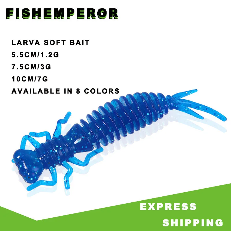 

Larva Soft Lures 55mm 75mm 100mm Artificial Lures Fishing Worm Silicone Bass Pike Minnow Swimbait Jigging Allblue Fishing Lure