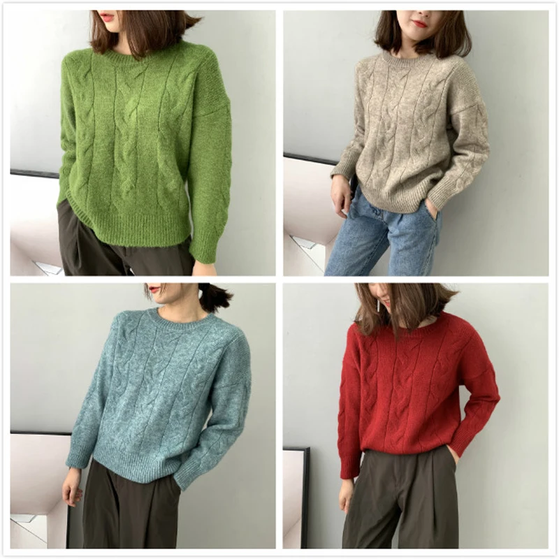 Осенне-зимние женские шерстяные свитера и пуловеры в стиле Харадзюку однотонные
