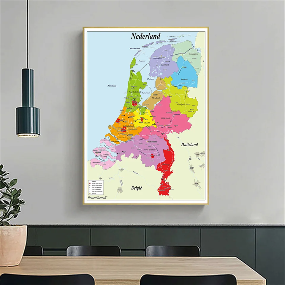 

100*150cm The Netherlands Map In Dutch Modern Wall Poster Non-woven Canvas Painting Living Room Home Decoration School Supplies