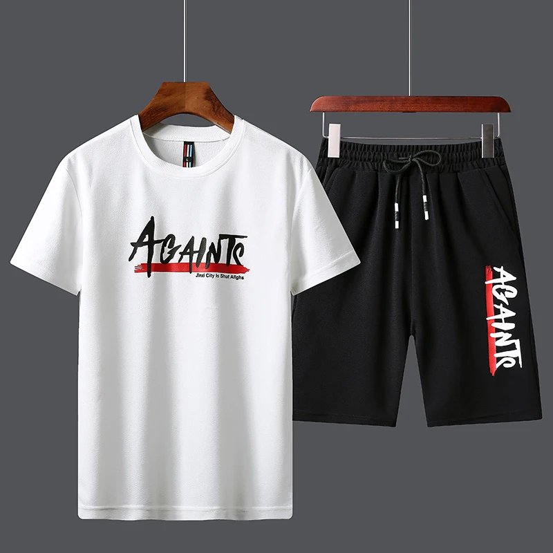 

2021 summer new men's letter printed T-shirt shorts 2 sets of comfortable casual fashion sportswear suits