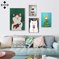 funny cartoon canvas wall art modern nordic style posters and prints cute cat canvas painting wall picture for living room decor
