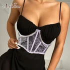 Женский сетчатый корсет с жемчужинами ArtSu, летний сексуальный белый кружевной бандажный жилет, вечерние укороченные топы со шнуровкой, VE52825