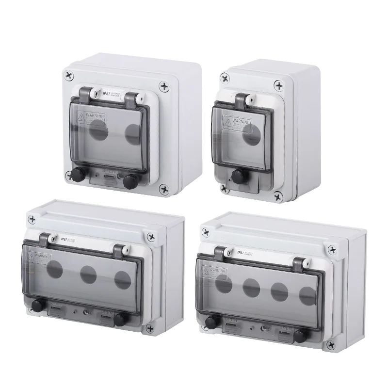 

Outdoor Waterproof Button Switch Control Box IP67 1-7 22mm Dia Hole Emergency Stop Start Juction Box w Cable Gland