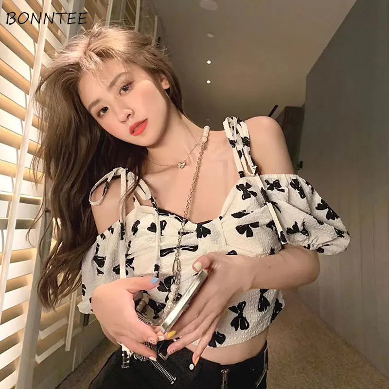 Блузка женская с бантом и воротником-лодочкой пикантная модная облегающая