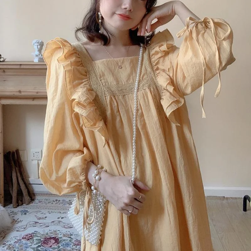 Autumn Fairy Kawaii Dress Women Long Sleeve Yellow Elegant Party Midi Female Casual Korean High Waist Designer 2021 | Женская одежда