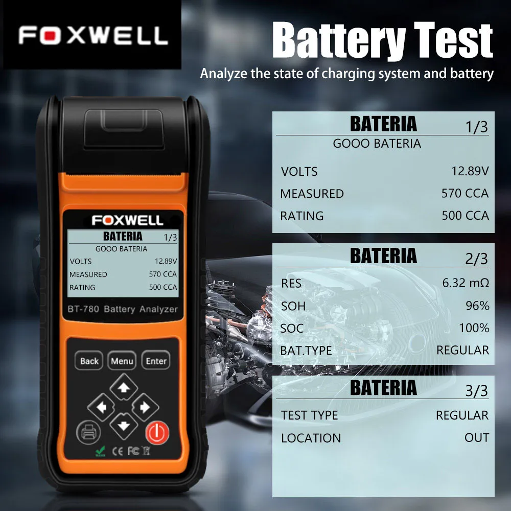 Анализатор батареи Foxwell BT780 BT 780 со встроенным термопринтером|Тестер