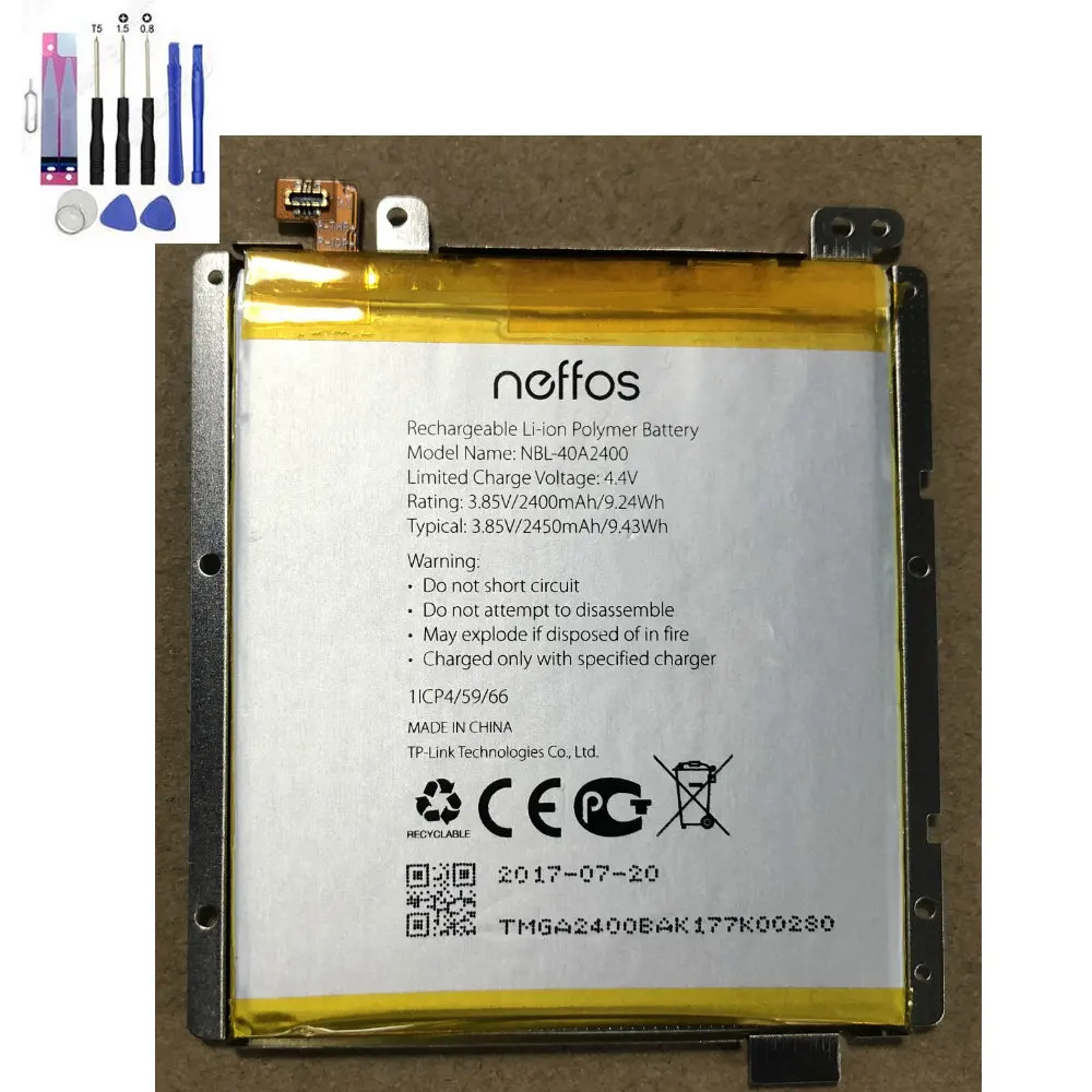 

Original Battery 2450mAh 9.43Wh 3.85V for Nbl-40a2400 TP-link Neffos Y5s TP804A TP804C Cell phone batterie+TOOLS