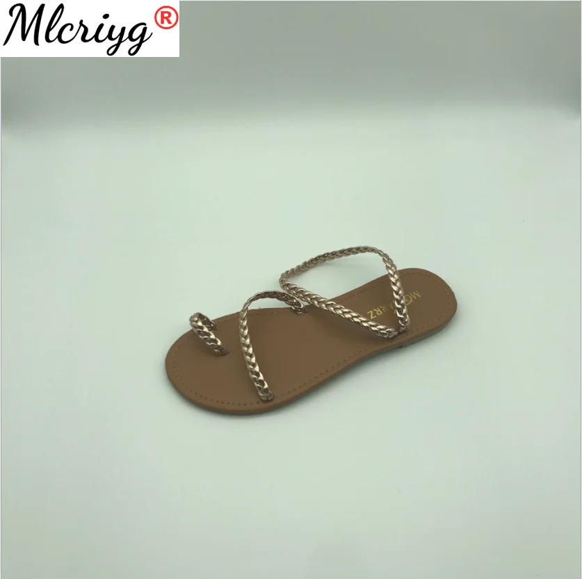 

Plus Size 43 Thong Sandals Summer Women Flip Flops Weaving Casual Beach Flat with Shoes Rome Style Female Sandal Low Heels 2021