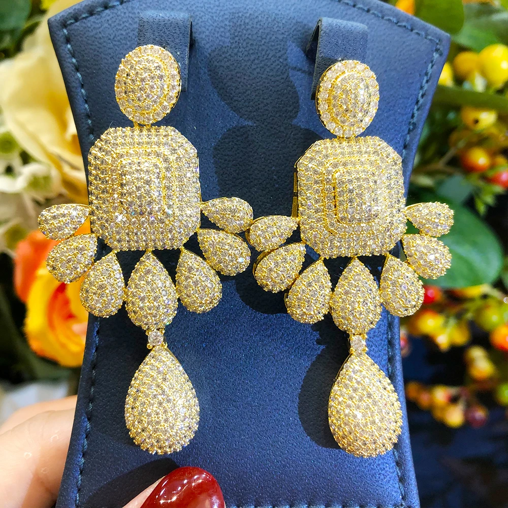 

Blachette Dubai Africa High Quality Luxury Shiny Zircon Pendant Earrings Women Bride Wedding Banquet Party Daily Fashion Jewelry