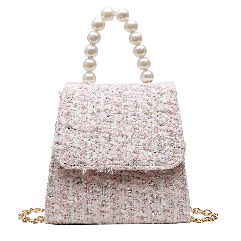 

Mini chain Messenger bag handbag soft woolen leather small crossbody bag ladies 2019 new handbag with pearl handle girl clutch