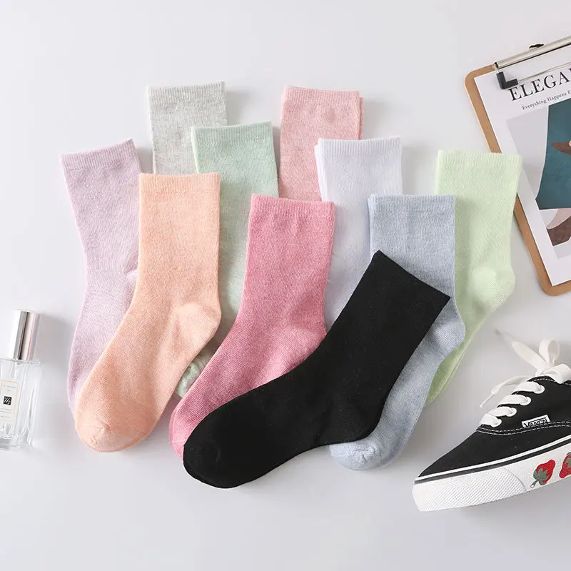 

10 Colors Cotton Fresh Candy Color Autumn Spring Warm Solid Knitting Long Cheap Women Socks Students Girls Dress Sox Gifts