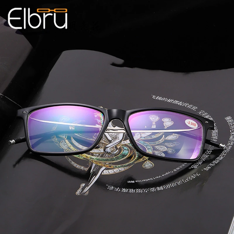 

Elbru Classic Black Frame Myopia Glasses Elastic Glasses Legs Mens Business Short Sight Nearsighted Glasses Unisex