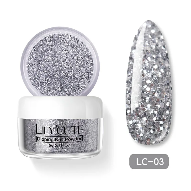 Holographic LC-03 LILYCUTE голографическое погружение ногтей Блеск порошок наборы градиентный французский порошок для ногтей цветной натуральный сухой пигмент для ногтей - Цвет: Holographic LC-03