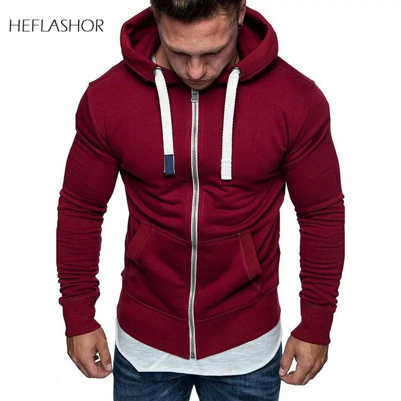 HEFLASHOR/Новинка Модные мужские толстовки Однотонная приталенная спортивная одежда