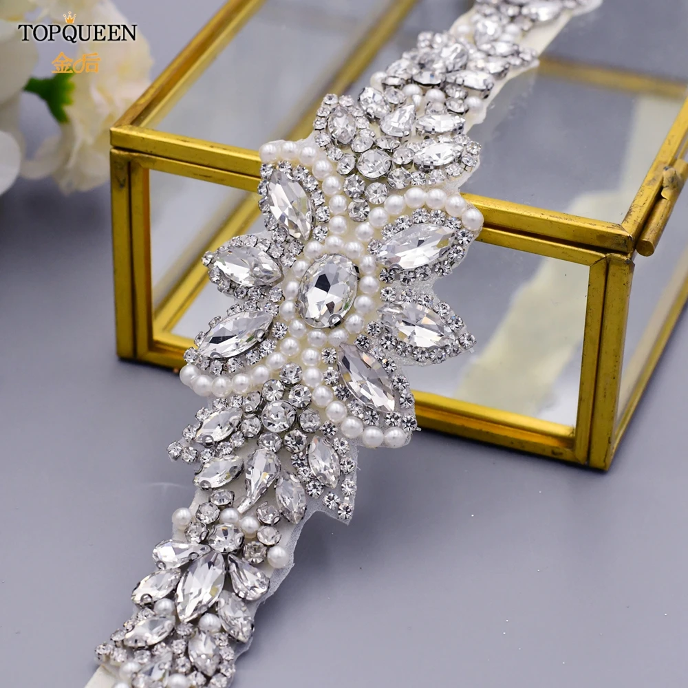 TOPQUEEN S410 Стразы пояс для свадьбы с серебряными бриллиантами и кристаллами