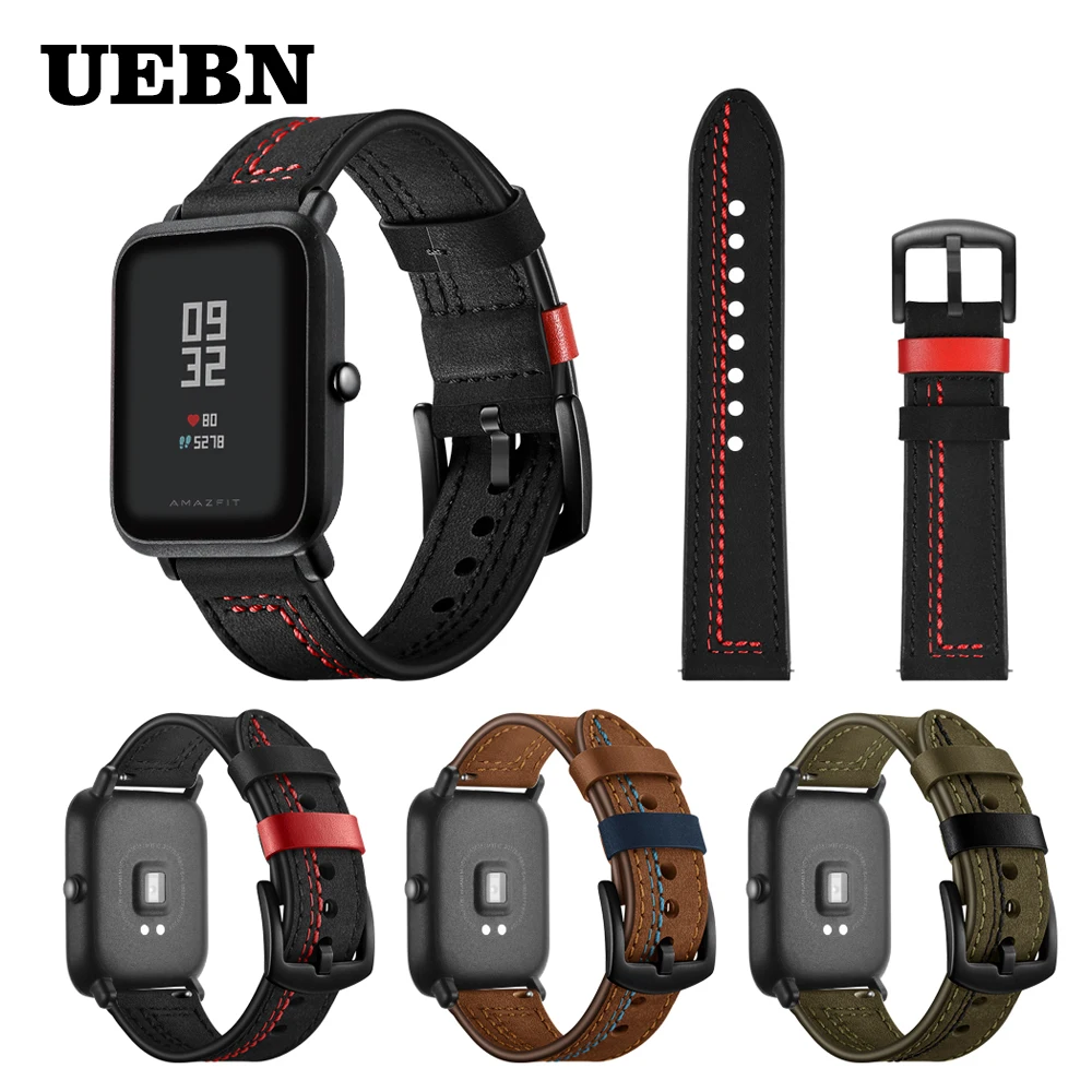 Ремешок UEBN кожаный для Huami Amazfit bip GTS & GTR 42 мм роскошный спортивный браслет наручных