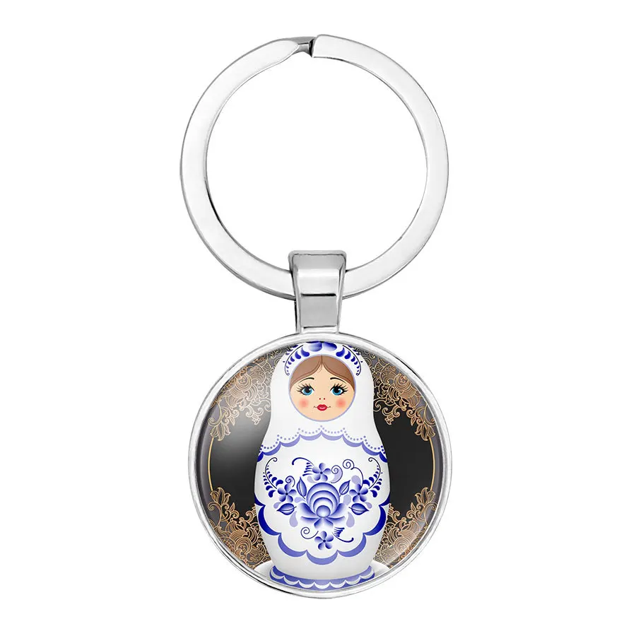 

2.5cm Matryoshka Doll Keychain Charm Russian Tradition Baby Key Chain Time Gem Cabochon Keyring Sons Daughters Gifts
