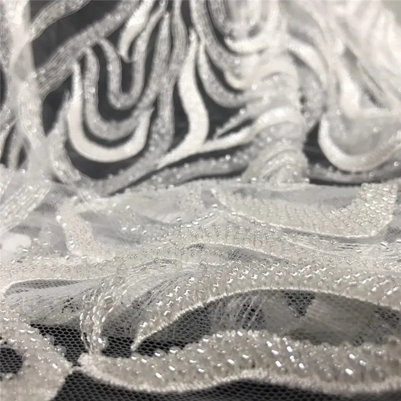 

New Arrival Embroidery French Net Lace Fabric with Sequins and Beads Mesh Tulle Lace Fabric High Quality Wedding JYN245