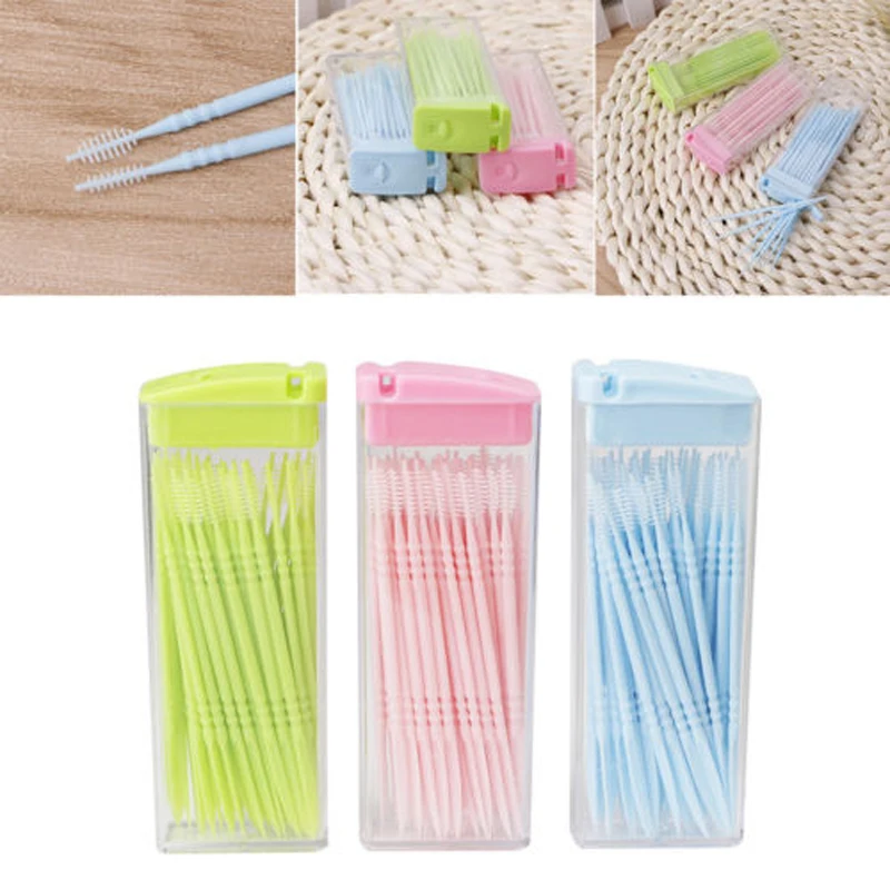 

50pcs Brush Teeth Stick Dental Oral Care Toothpicks Floss Pick Health Care Double Head Dental Floss Interdental Toothpick Brush