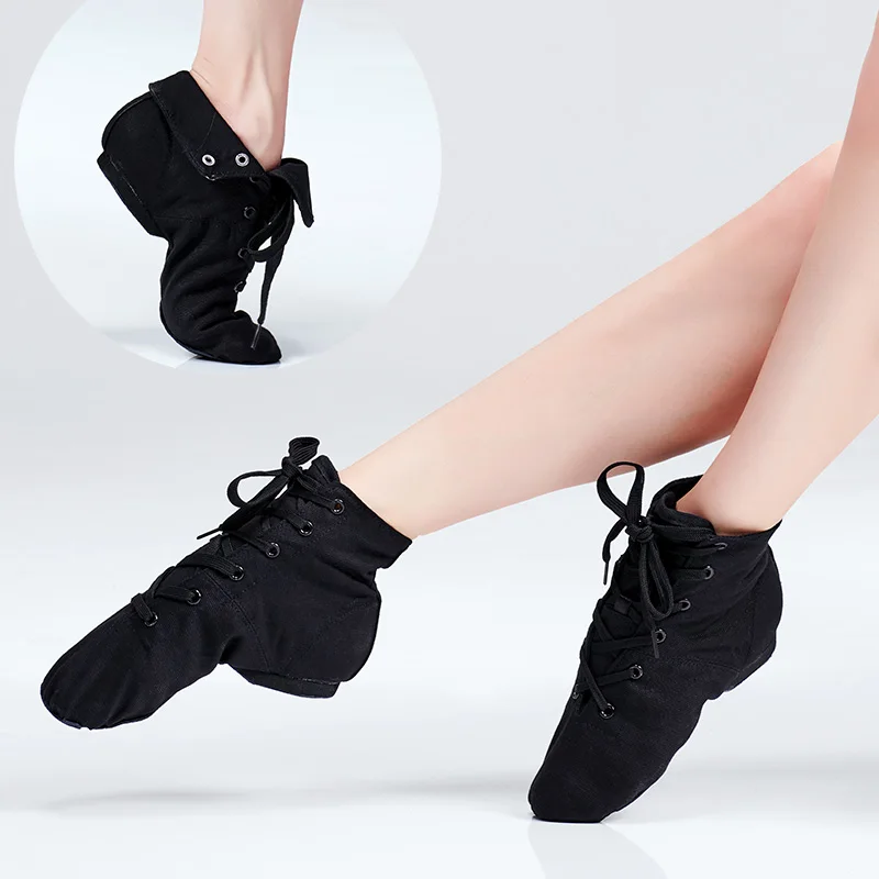 

Canvas Jazz Shoes Girls Boys Black Dance Sneakers Soft Split Sole Dance Shoes Lace Up Children Adult Jazz Dance Boots