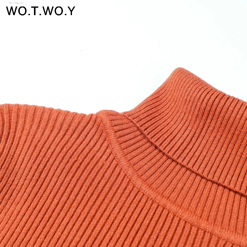 WOTWOY, 13 цветов, одноцветные базовые вязаные свитера для женщин,, осень, зима, длинный рукав, Повседневный, водолазка, пуловер, женский, розовый джемпер