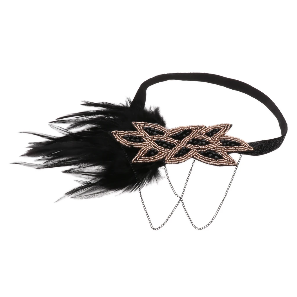 

Women Vintage Flapper Headband Great Headpiece Feather Headband Black