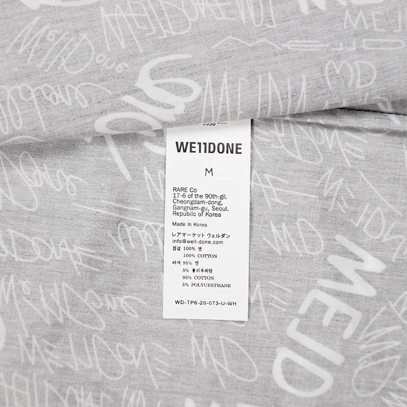 

Oversize We11done Shirts Men Women Black white Graffiti Full Logo Printing Shirt V-shaped Embroidery Blouse Welldone Long Sleeve