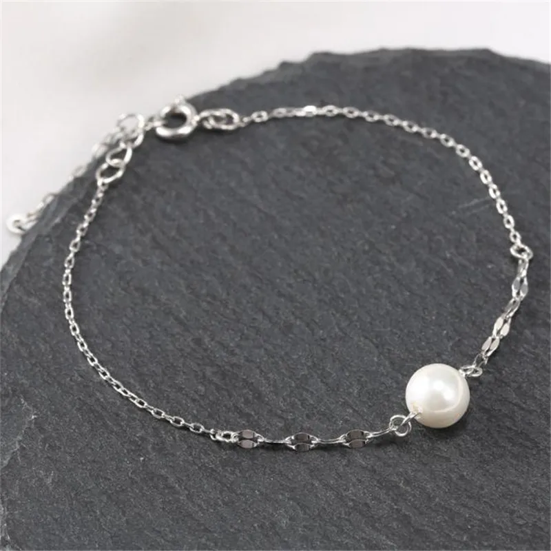 

POFUNUO 925 Sterling Silver Big Pearl Bracelets Couple Lovers Fine Jewelry Gift Anniversary Wedding Party Women Bracelets 15+3cm