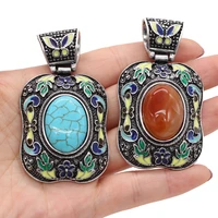 natural stone pendant vintage ethnic bohemian metal alloy exquisite charms for jewelry making diy necklace accessories 38x70mm