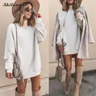 Осень-зима 2019, женское платье с капюшоном, женское свободное платье-свитшот, плотный белый пуловер с длинным рукавом, платье, женские свитшоты