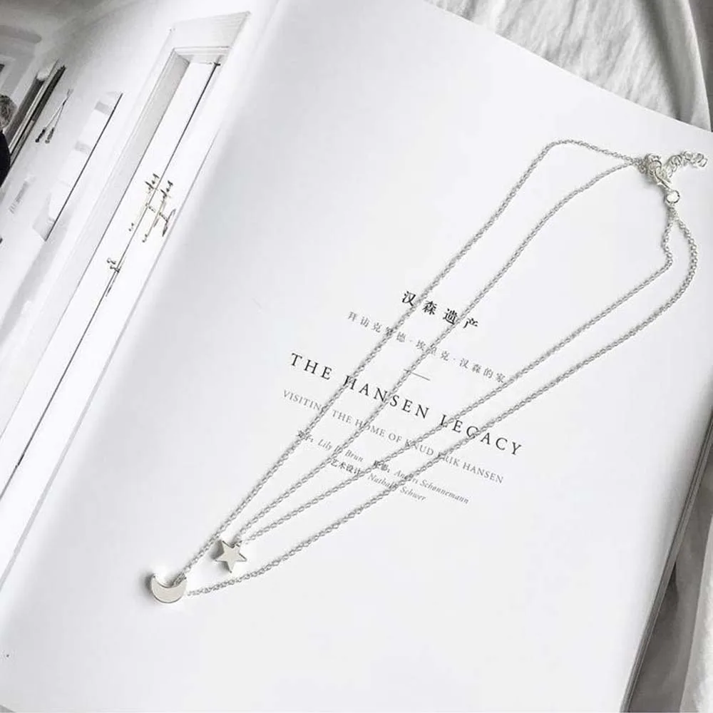 1 шт Луна Звезда простые ожерелья с подвесками Длинные для женщин двойной слой