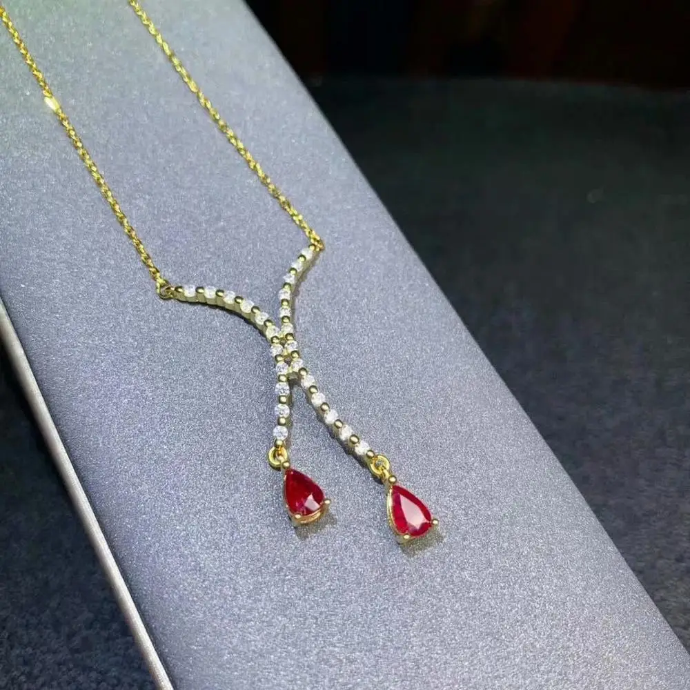 

shilovem 925 sterling silver real Natural ruby pendants fine Jewelry wedding new women trendy plant gift 4*6mm dz0406881agh