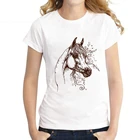 Летняя футболка 2021 забава ретро Топ Женская футболка Абстрактный Конь графическая футболка с О-образным вырезом, с коротким рукавом, для девушек, топы больших размеров