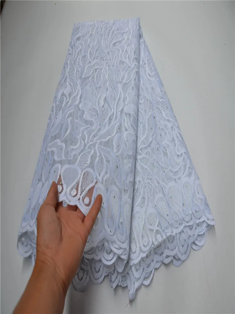 Африканская белая кружевная ткань 2018 Высококачественный кружевной материал