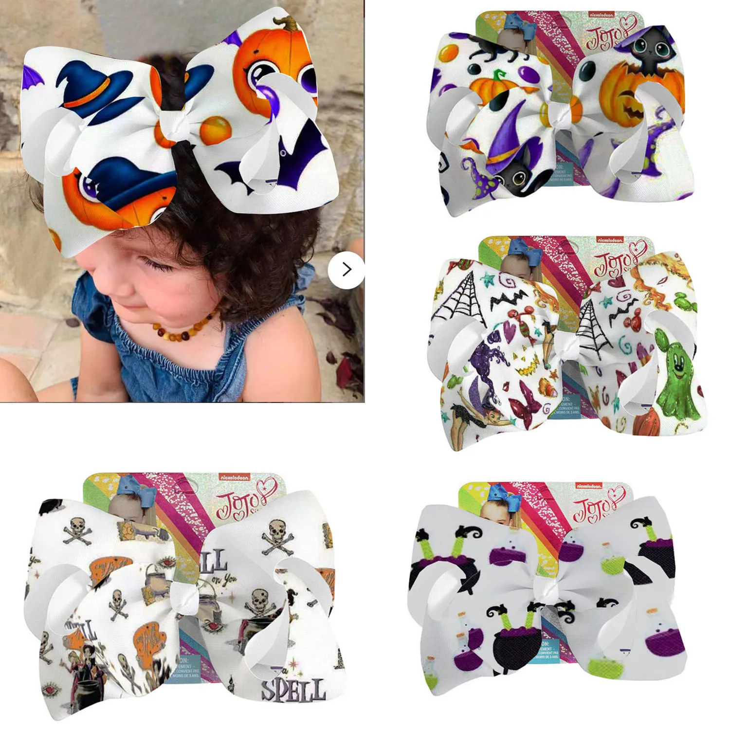 

NEW 7 Inch Halloween Ribbon Hair Bows Clips Bowknot Cartoon Hairpins Barrettes for Baby Girls Rhinestones Hair Accessories