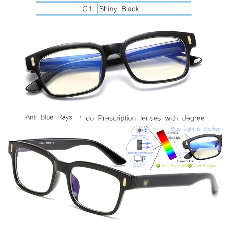Shiny Black-Clear IVSTA, синий светильник, очки, компьютерная игровая оправа, для мужчин, анти-Синие лучи, блокировка, по рецепту, близорукость, поляризованные солнцезащитные очки, ночной ботаник - Цвет оправы: Shiny Black-Clear