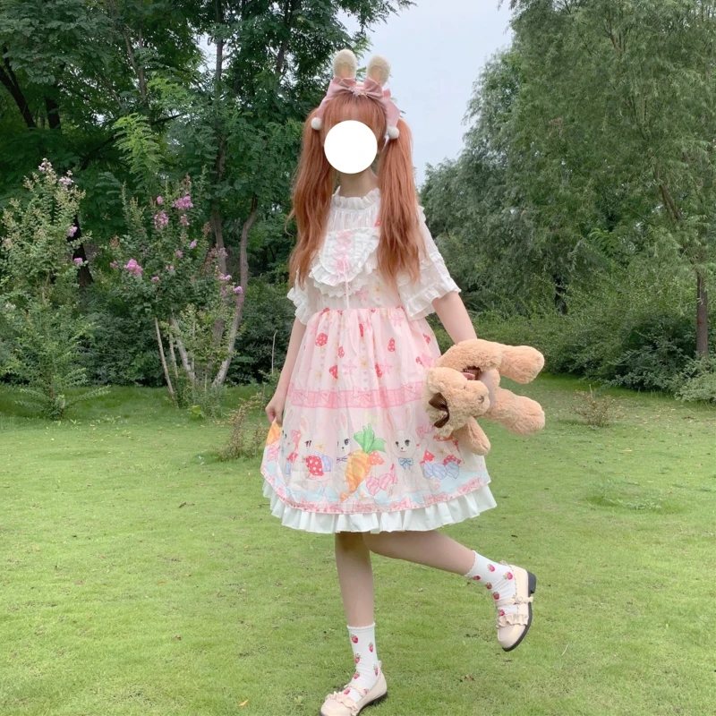 Kawaii японский Лолита девушка Лолита гриб кролик кружева милое платье без рукавов