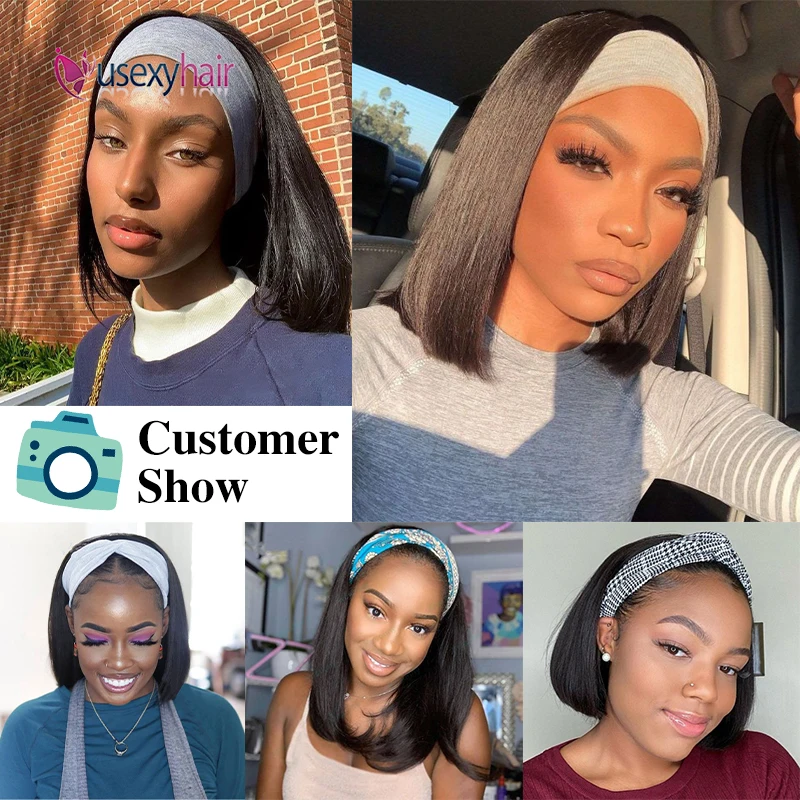 

Headband Wig Human Hair Wigs 180 Density Straight Bob Wigs For Black Women Human Hair Brazilian Full Machine Made Bob Wig
