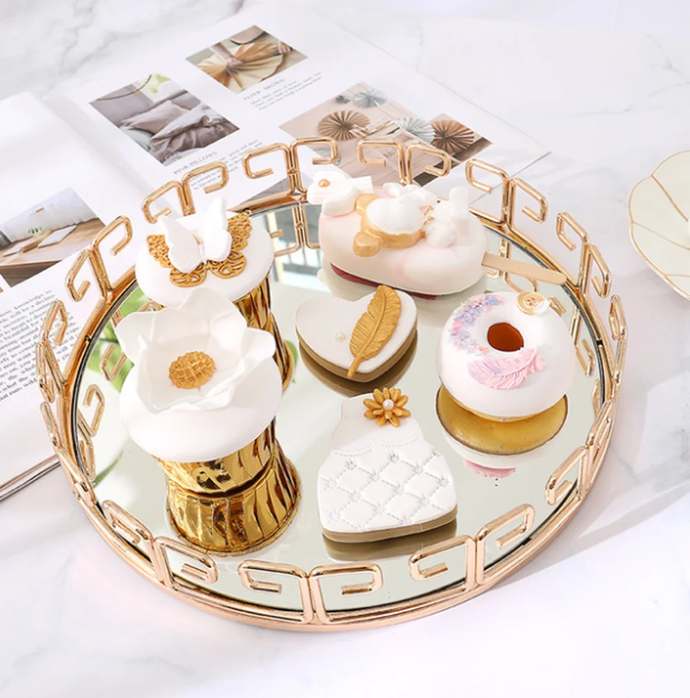 38 * 5cm Light Luxury Metal Mirror Trays Desktop Storage Decorative Serving Tray Food For Kitchen | Дом и сад