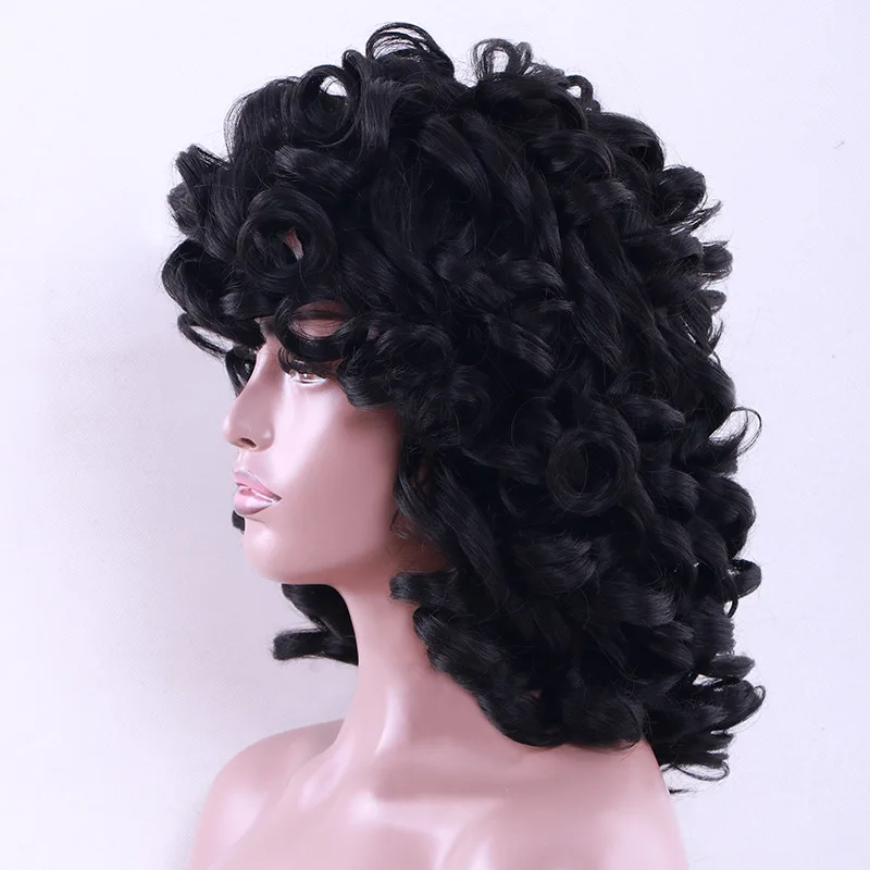 

Short Hair Afro Kinky Curly Wigs With Bangs For Black Women Synthetic African Glueless Natural Black Color Wigs High Temperature