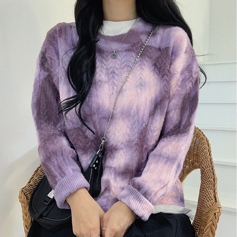 

Ink Print Vintage Gradient Color Sweater for Ladies Elegant Fashion Sweater 2020 New Stylish Winter Fashion Sweaters Winter Hot