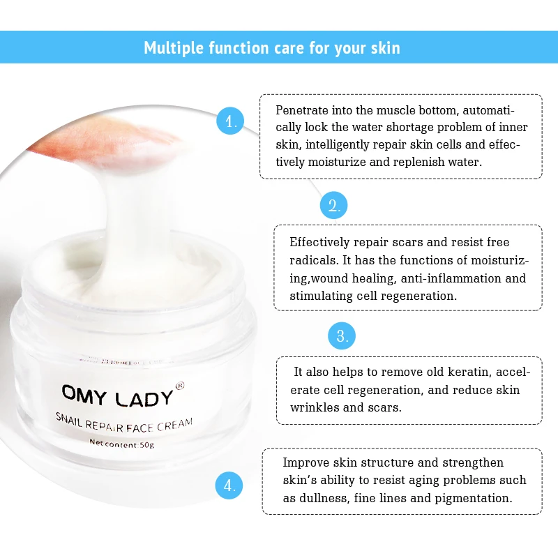 

OMY LADY Snail Repairing Face Cream Anti-Wrinkle Essence Firming Skin Care Moisturizing Anti-aging Face Nourishing Cream
